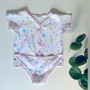 Vintage Toddler Onesie Pastel Bear Pattern Adjustable Size 24 Months or 2T